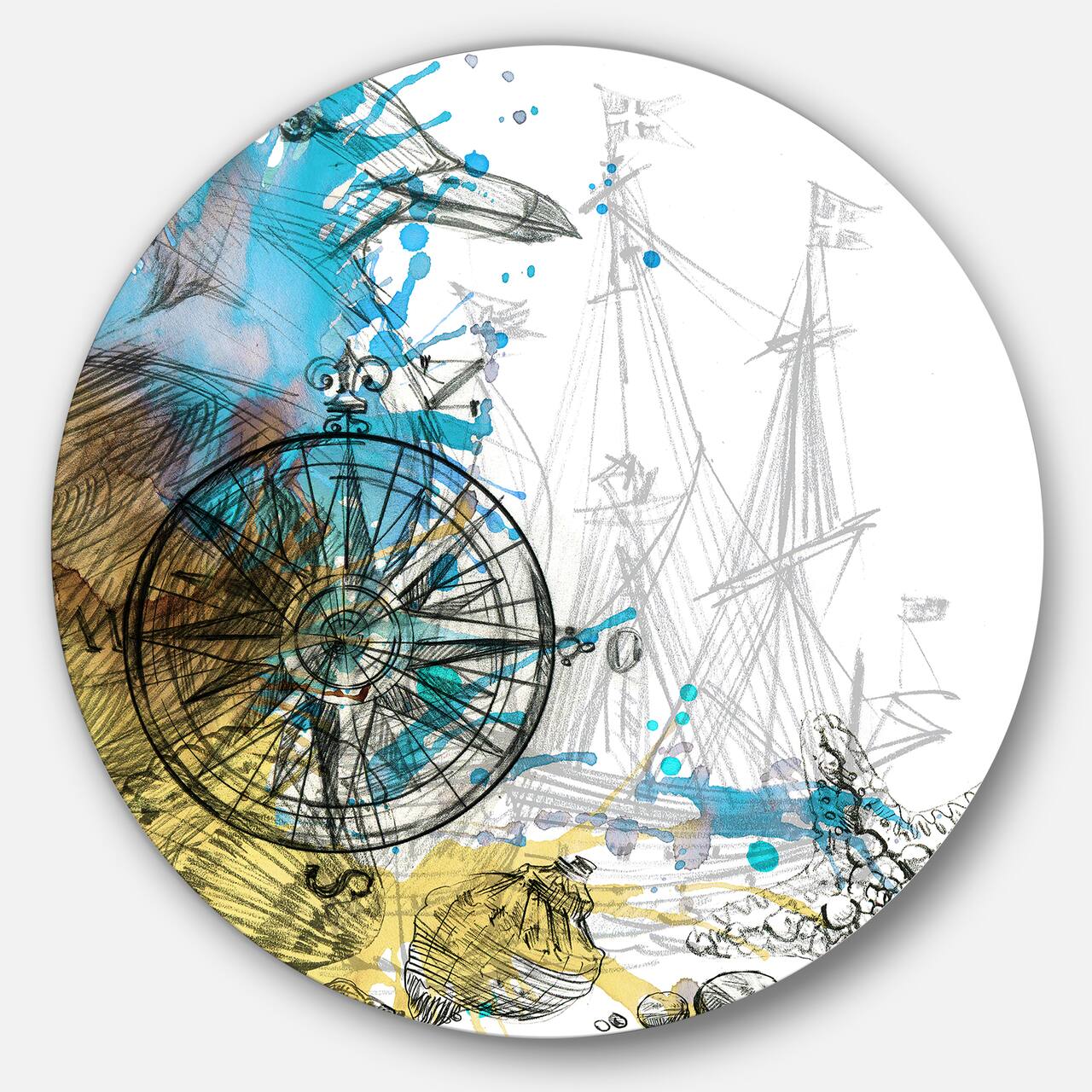 Designart - Marine Background Illustration Art' Animal Metal Circle Wall Art